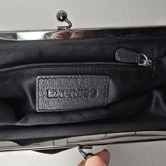 EXPRESS Vintage Black Velvet Sequin Clutch Bag Kiss Lock Purse Women’s‎ Evening - Picture 6 of 9